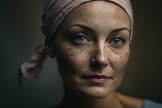 Oncology. Cancer cells. Chemotherapy. Portrait patient feels optimistic, supports sick people, volunteers. Faith in the future. Fighting to win. Treatment and recovery. .