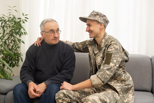 an elderly father and a military son.