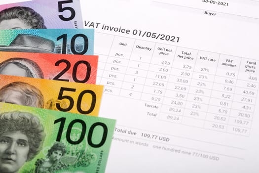 VAT invoice with Australian money