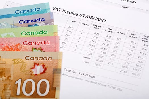 VAT invoice with Canadian money