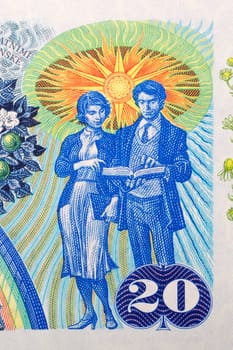 Young couple from Czechoslovak money - Koruna