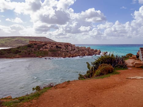 Golden Bay beach, Maltese islands. landscape. windy cloudy weather