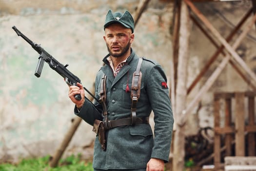 TERNOPIL, UKRAINE - June 2020 UPA Ukrainian Insurgent Army movie filming. Pictures of backstage. Young soldier with weapon.