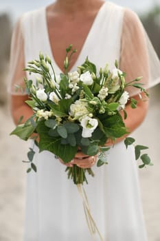 Bridal bouquet with lisianthus and eucalyptus