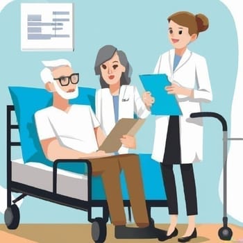 doctors talking patient consult cartoon, Doctor visit. Check up. Woman doctor and patient. illustration in cartoon style. High quality illustration