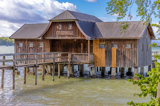 Ammersee, Bavaria, Germany, boat house on the water