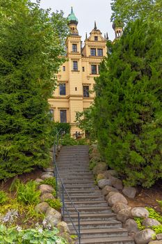 Schwerin Palace, a staircase leading to the palace tower, in the city of Schwerin, capital of the state of Mecklenburg-Vorpommern, Germany. 