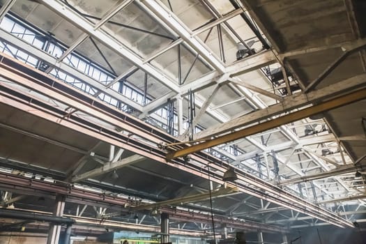 Huge reinforced concrete roof frame of an abandoned factory.