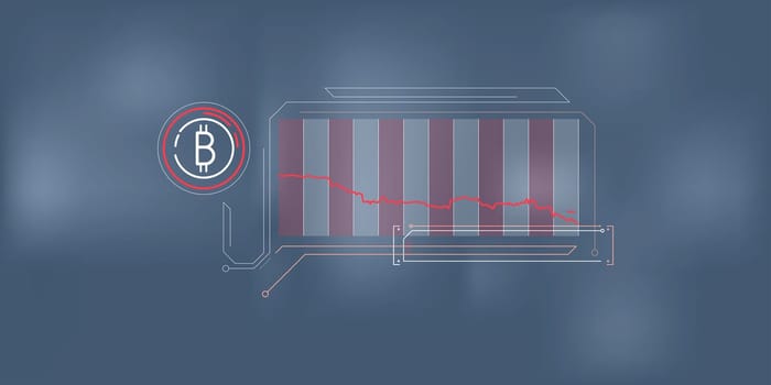 Clean and simple abstract infographic showing the fall of the bitcoin on the stock exchange.