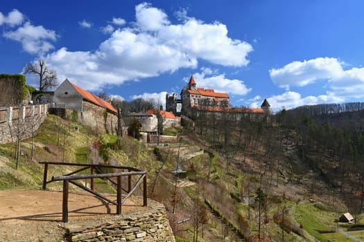 Historical architecture. Beautiful old castle Pernstejn in the village of Nedvedice - Czech Republic. A fabulous old building.