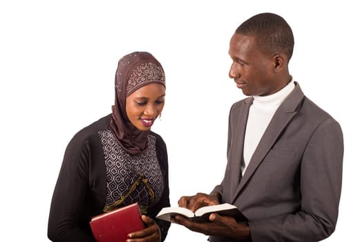 two religious people standing and learning together