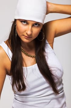 Clse up portrait of young tomboy look at you