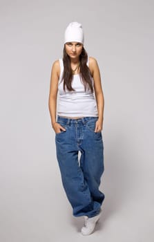 Young beauty girl like tomboy dance hip hop - break dance