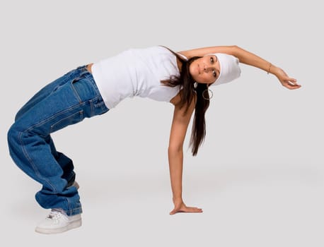 Young beauty girl like tomboy dance hip hop - break dance