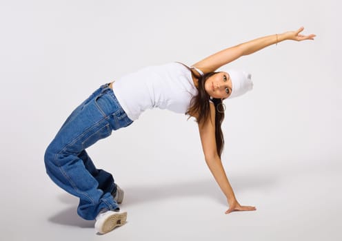 Young beauty girl like tomboy dance hip hop - break dance