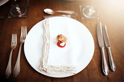 Let the festivities begin. Closeup shot of a place setting on a table at Christmas