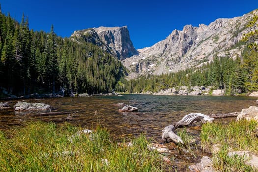 Landscape of Dream Lake in Rocky Mountain National Park in Colorado in USA