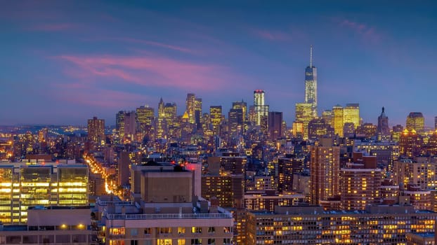 Manhattan city skyline cityscape of New York from top view in USA