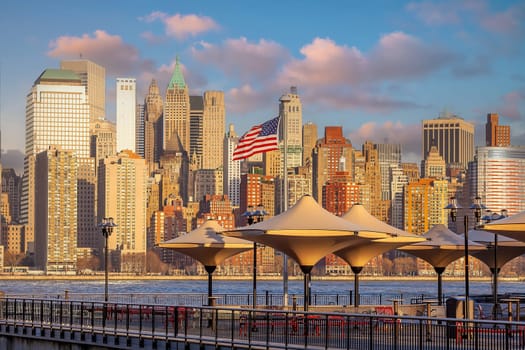 Manhattan city skyline cityscape of New York from New Jersey in USA