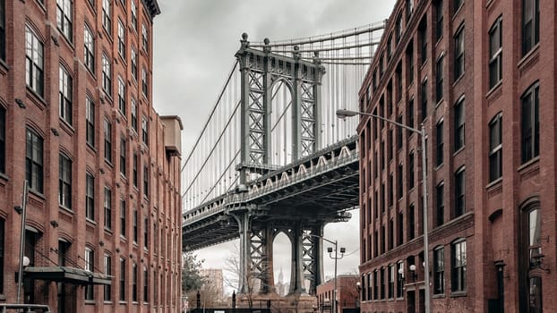  Manhattan Bridge in New York City in USA from Dumbo, Brooklyn