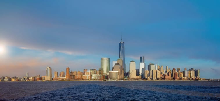 Manhattan city skyline cityscape of New York from New Jersey in USA