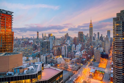 Manhattan city skyline cityscape of New York from top view in USA