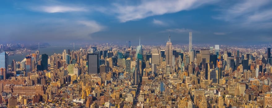 Manhattan city skyline cityscape of New York from top view in USA