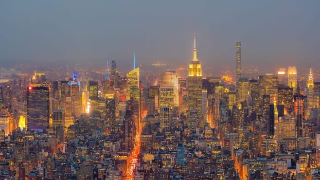 Manhattan city skyline cityscape of New York from top view in USA