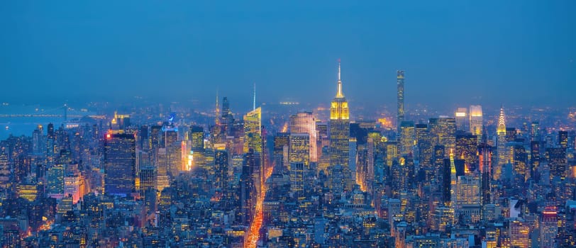 Manhattan city skyline cityscape of New York from top view in USA