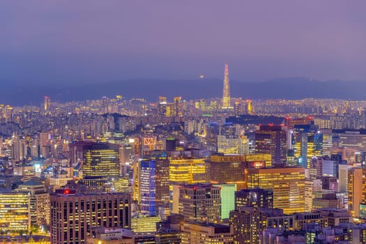 Downtown Seoul city skyline, cityscape of South Korea in Asia at sunset
