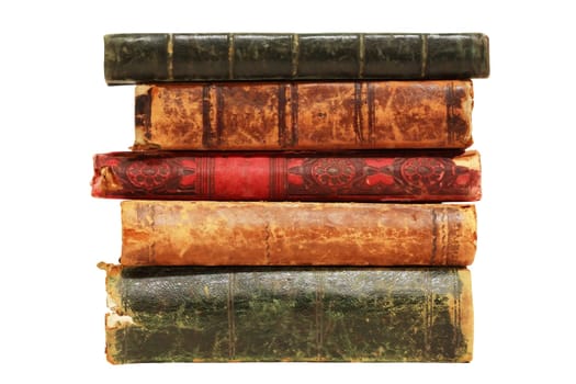 Set of various old books on white background