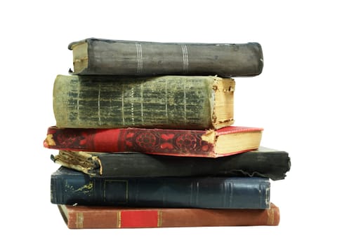 Set of various old books on white background