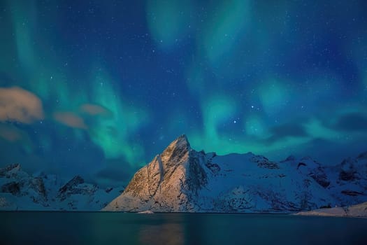 Beautiful nature lanscape of Lofoten in Norway with northern lights