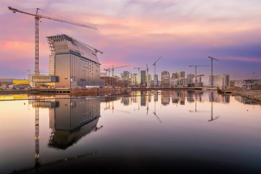  Oslo waterfront downtown city skyline cityscape in Norway at sunset