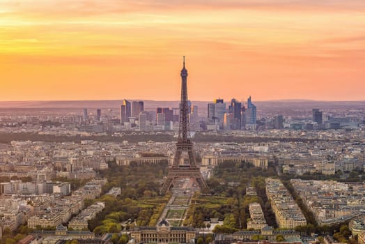 Paris city skyline with eiffel tower cityscape of France at sunset