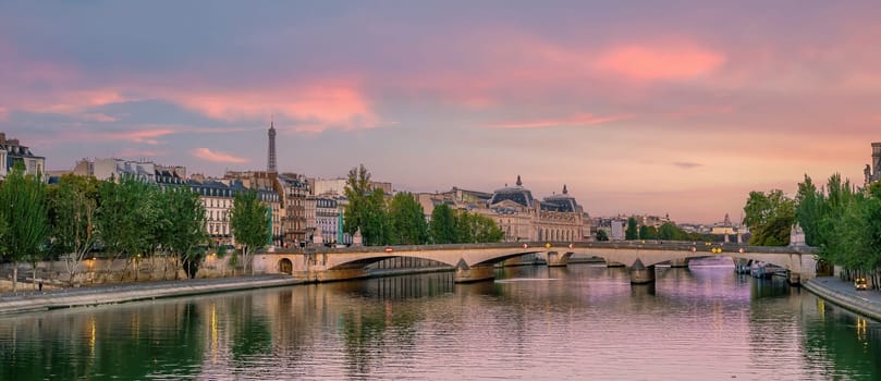 Paris city skyline with eiffel tower cityscape of France at sunset