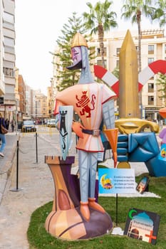 Burriana, Spain 18-03-2023: View of the sculpted monument for its exhibition and its burning in the Burriana fallas festivities.