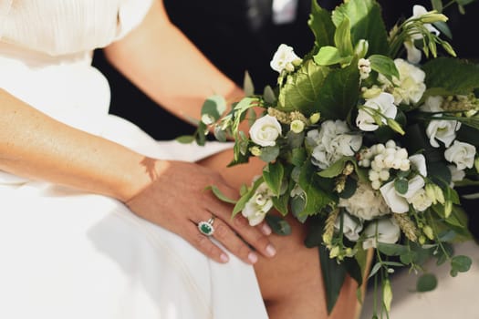 Bridal bouquet with lisianthus and eucalyptus