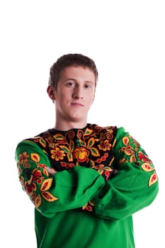 Portrait of man in colorful Russian traditional costume