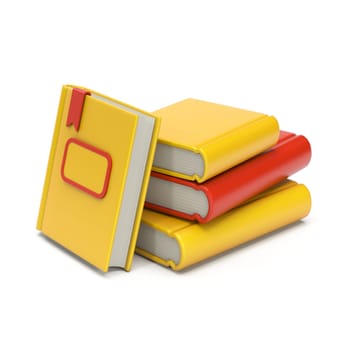 Stack of yellow books 3D rendering illustration isolated on white background