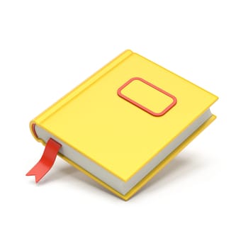 Yellow eBook with red bookmark 3D rendering illustration isolated on white background