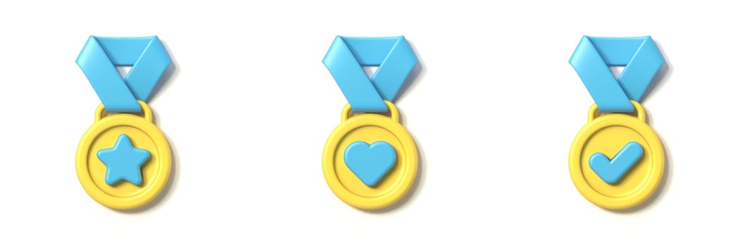 Star, heart and check mark medal icon 3D rendering illustration isolated on white background