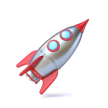 Space rocket toy Side view 3D rendering illustration isolated on white background