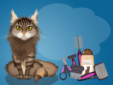 funny illustration of grooming for cats
