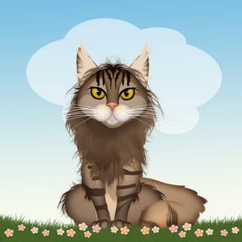 cute illustration of maine coon cat