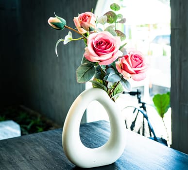 s. Roses in vase wall. Valentines Day, Easter, Happy Women's Day, Mother's day. Space for text.