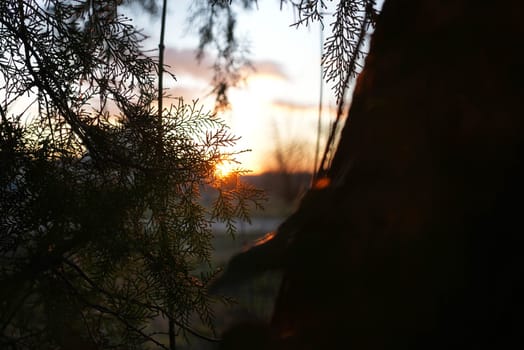 Winter sunset at an abandoned park. High quality photo