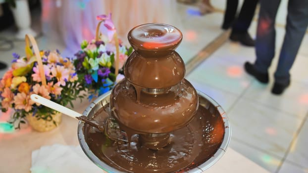 Chocolate fountain at a wedding celebration