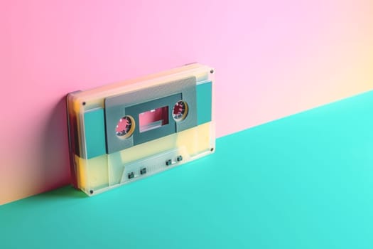 Rewind cassette tape compact retro on background. 90's concepts. Vintage style filtered photo. Concept on the theme of history, nostalgia, old age. Retro style.