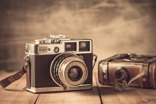 Old retro camera on vintage background. 90's concepts. Vintage style filtered photo. Concept on the theme of history, nostalgia, old age. Retro style.